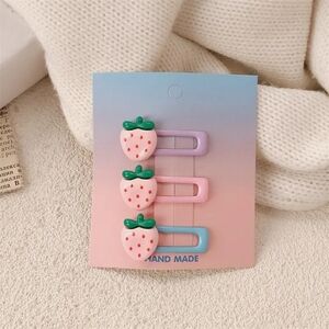 Charming Strawberry Hair Clips for Kids - Pink and Green